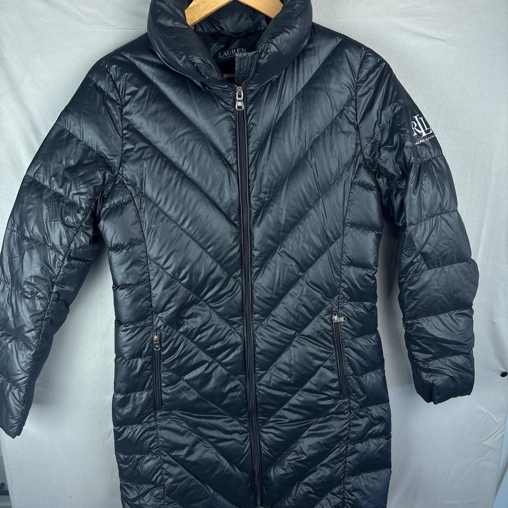 Lauren Ralph Lauren Long Puffer Coat Womens Small Black Quilted Down Jacket LRL
